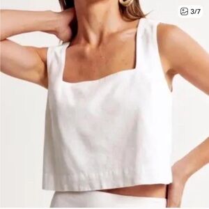 Abercrombie & Fitch White Linen Square Neck Tank Top